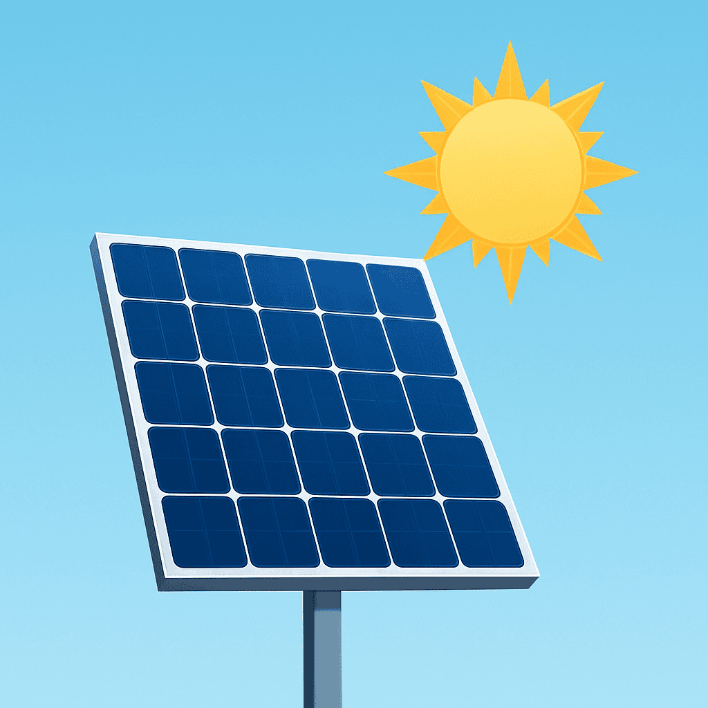 Solar Panel Generating Clean Energy Under the Sun Solar panels under bright sun and clear blue sky.